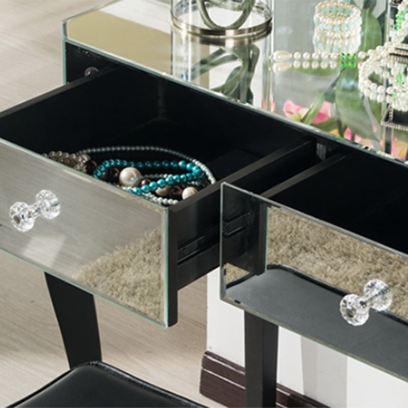 Tri-Folding Mirror Vanity Table Set 31.5" Wide 2-drawer Mirrored Vanity Desk