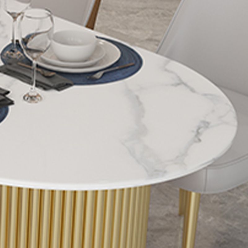 Oval Double Pedestal Luxury Dining Table White Fixed Table of Sintered Stone