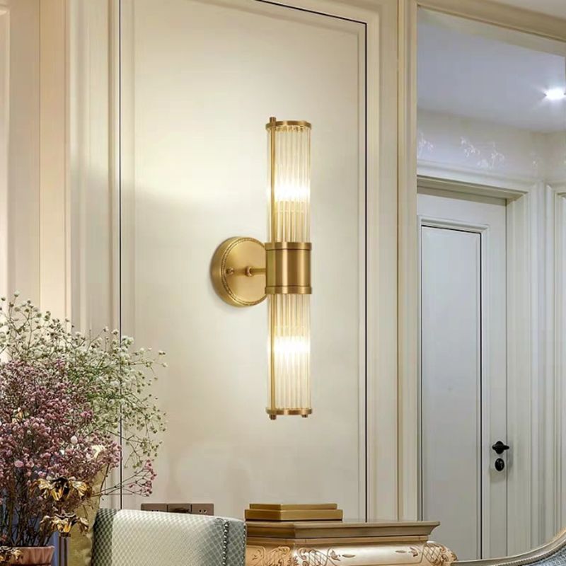 Crystal Cylinder Shape Sconce Light Modern-Style Wall Light Fixtures in Gold