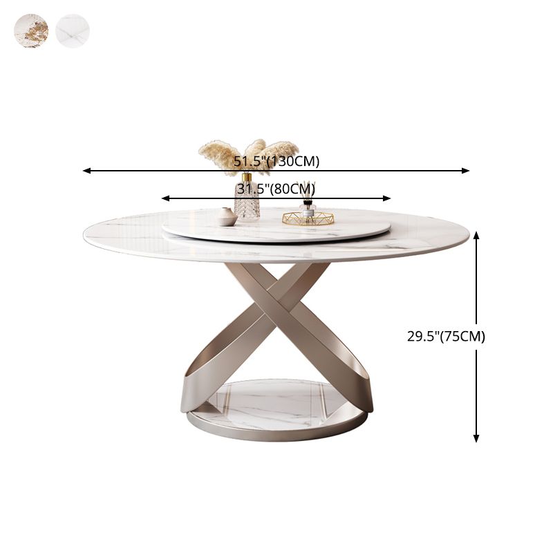 Mesa de comedor redondo Mesa de cena de pedestal de piedra de estilo de lujo con placa giratoria