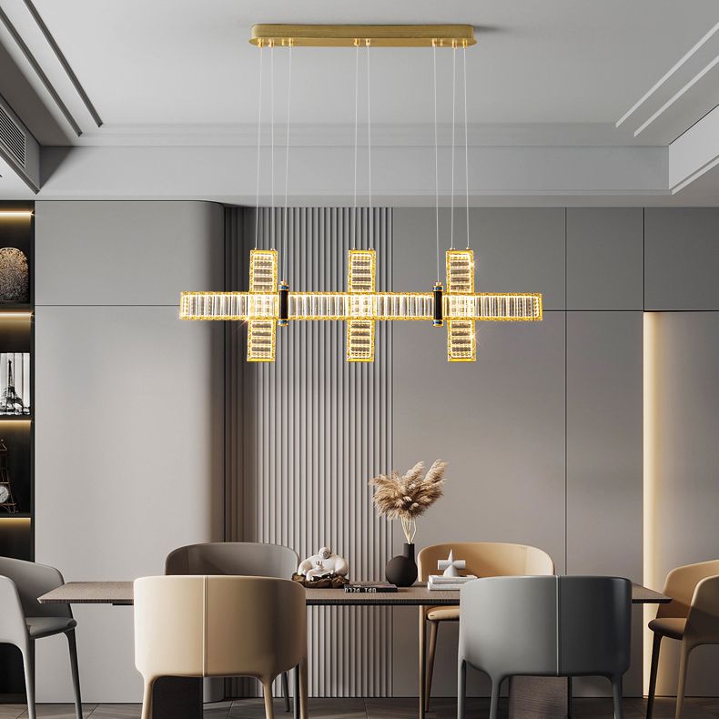 Contemporary Island Light Fixtures Linear LED Hanging Lamp with Crystal for Dining Room