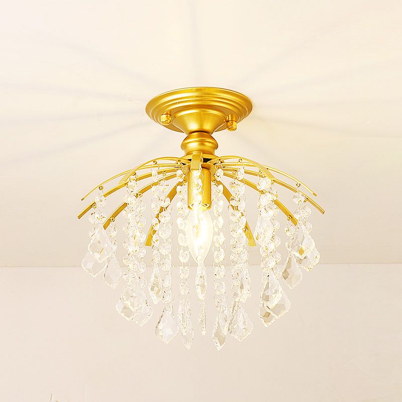Crystal Tassel Semi Flush Mount Light Country Single Aisle Semi Flush Mount Ceiling Light