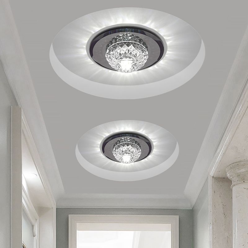 Lattice Bowl Flush Light Fixture Minimalist Beveled Crystal LED Black Close to Ceiling Light for Porch