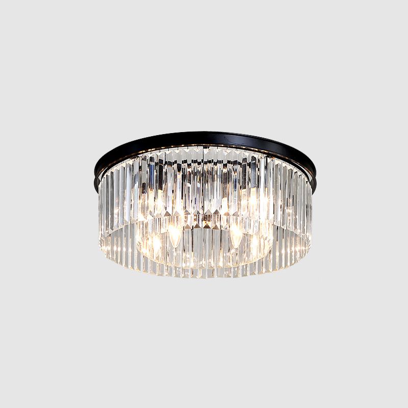 Round Shaped Living Room Flush Mount Prismatic Crystal Modern Flushmount Ceiling Light