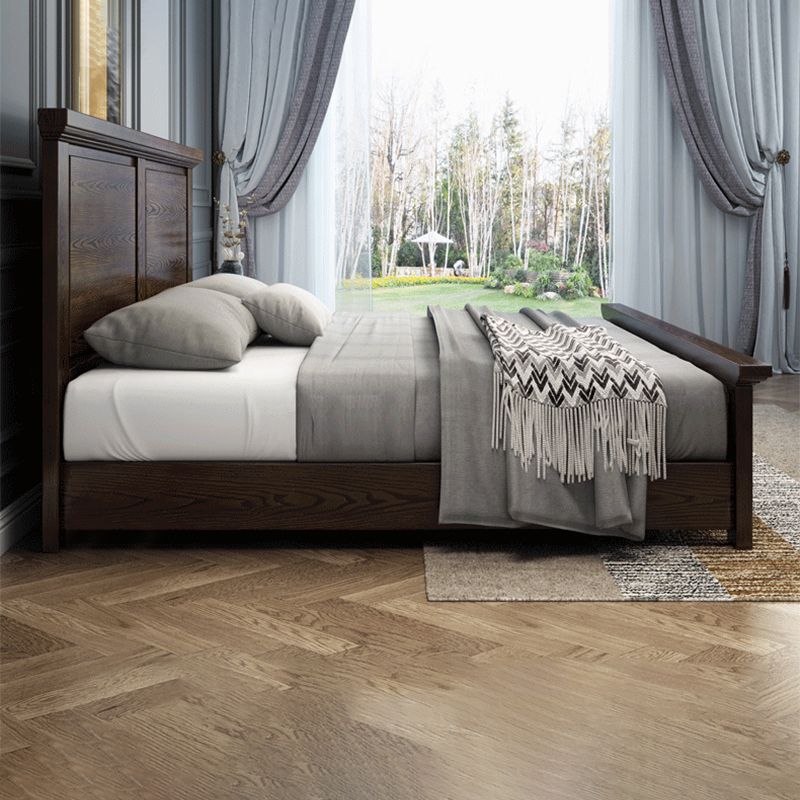 Espresso Mid-Century Modern Standard Bed Ash Bed Frame with Headboard