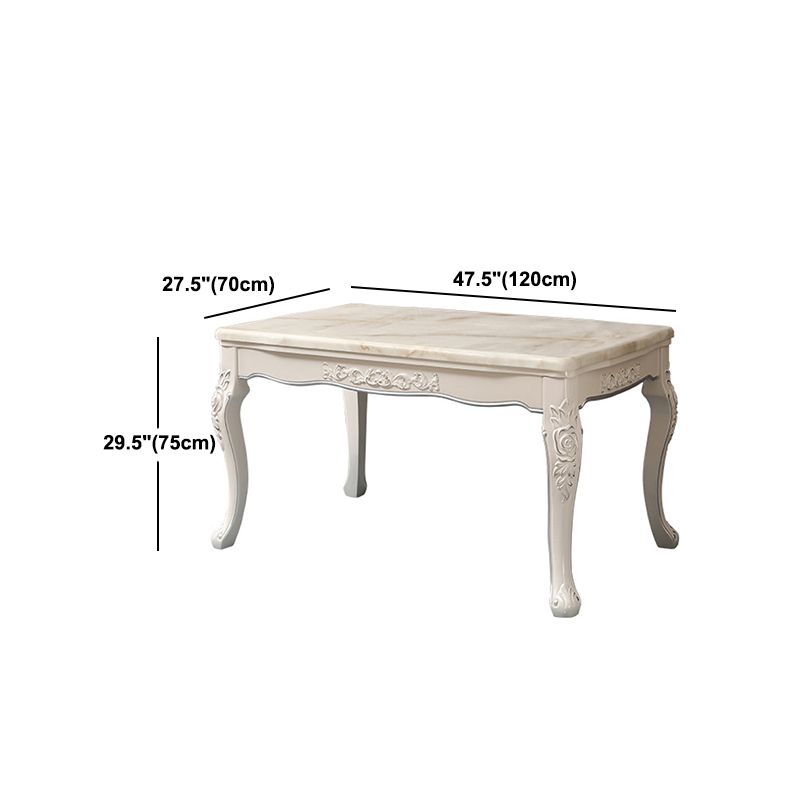 White Stone Top Dining Table Rectangle Dining Table with 4 Wood Legs