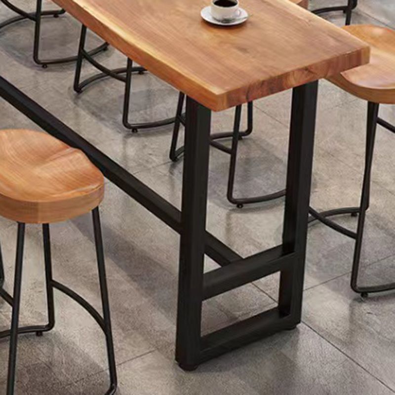 Solid Wood Bar Height Pub Table Industrial Rectangle Bar Table with Trestle Base