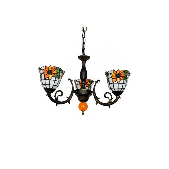 Candelier de campana lámpara de vidrio industrial vitral 3 luces lámpara de girasol invertida