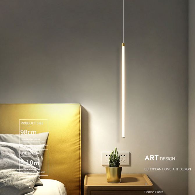 Aluminium Alloy Minimalism LED Hanging Light Modern Style Long Strip Suspension Lighting Fixture in Gold