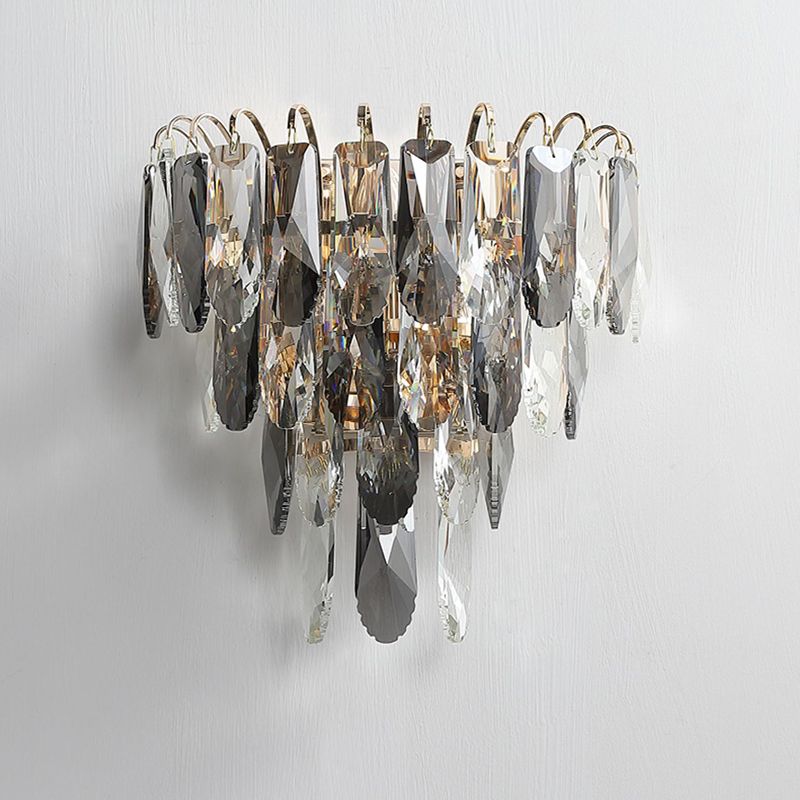 Modern Crystal Wall Light Geometric 12" High Wall Sconce in Grey for Living Room