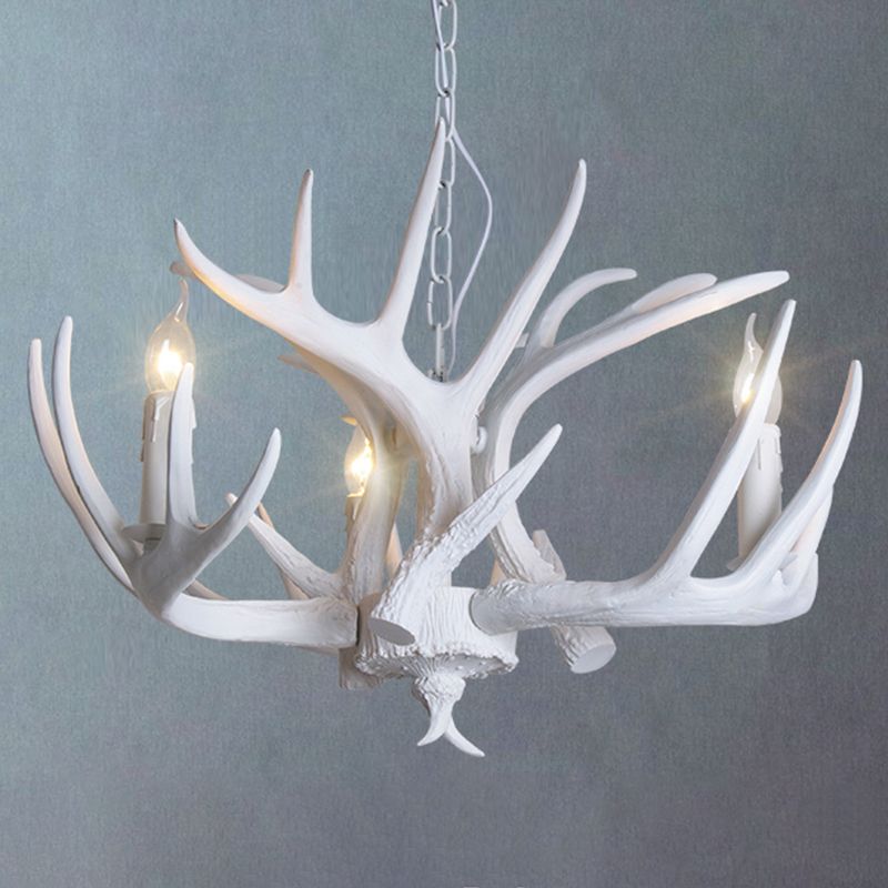 Classic Deer Horn Chandelier Pendant Light Resin Hanging Lighting for Living Room