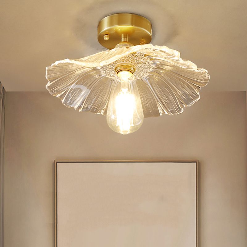 Shaded Aisle Semi Flush Mount Lighting Glass Minimalist Semi Flush Ceiling Light in Gold