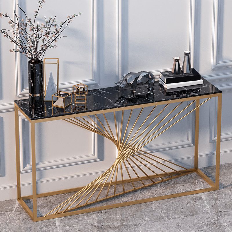 Glam Rectangle Console Table Antique Finish Console Sofa Table in Marble