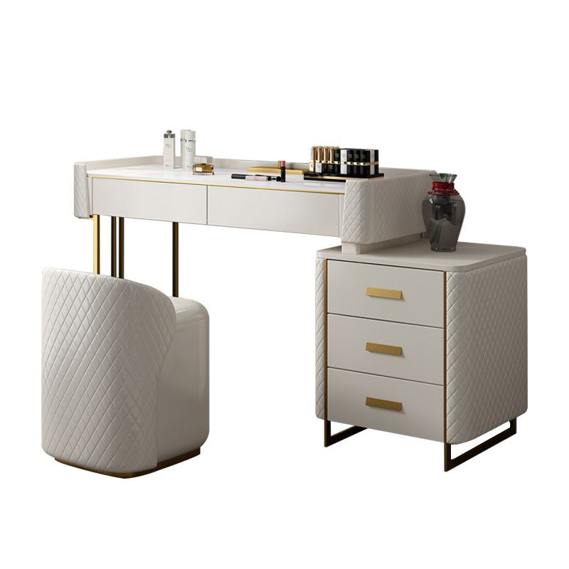 5 Drawer Vanity Desk White 30.7" H Faux Leather Makeup Vanity