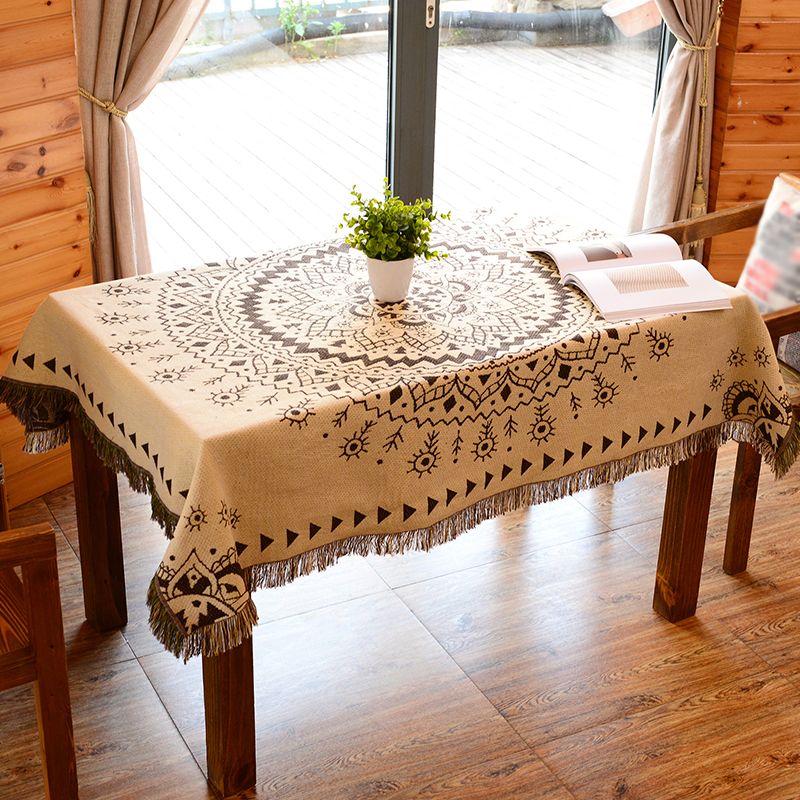 Tapis d'impression ethnique Mandala Black Bohemian Carpet Coton Machine Wash Tap pour décoration domestique