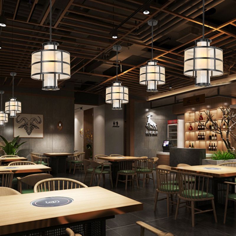 Double Cylinder Linen Shade Pendant Hanging Lamp Modern 1 Light Hanging Ceiling Light for Bedroom