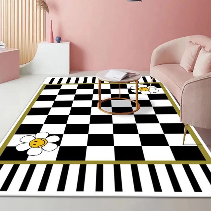 Green Lattice Print Rug Polyester Modern Washable Rug Non-Slip Backing Rug for Living Room