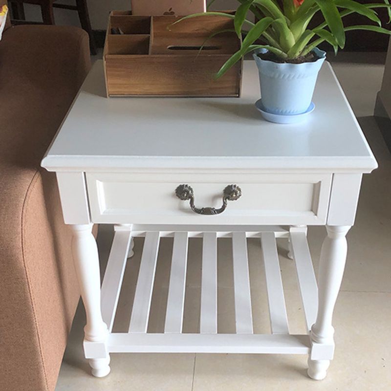 French Country Wood End Table Double Tier Square Sofa Side Table with Storage