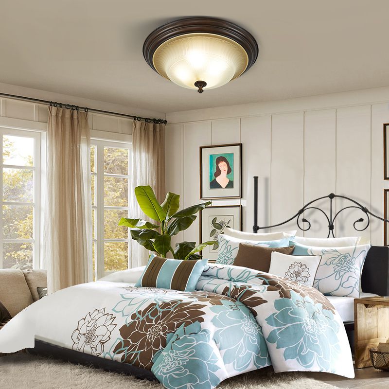 20" Wide Classic Bowl Flush Mount with Glass Shade Bronze Flush Ceiling Light for Bedroom