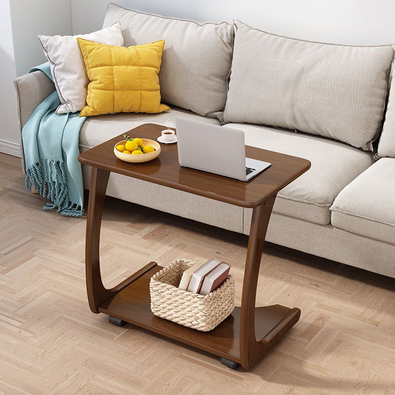 Scandinavian Rectangle Solid Wood Coffee Table 24.8"H Sled Cocktail Table with Shelf