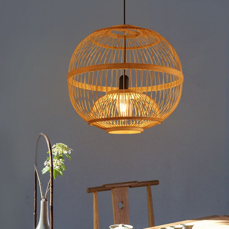 Art Deco Circle appeso Bamboo Bamboo Apparecchiatura a sospensione in beige per sala da pranzo