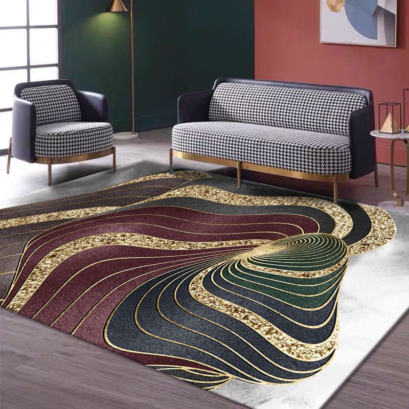 Grey Modern Rug Polyester Graphic Indoor Rug Non-Slip Backing Rug for Living Room