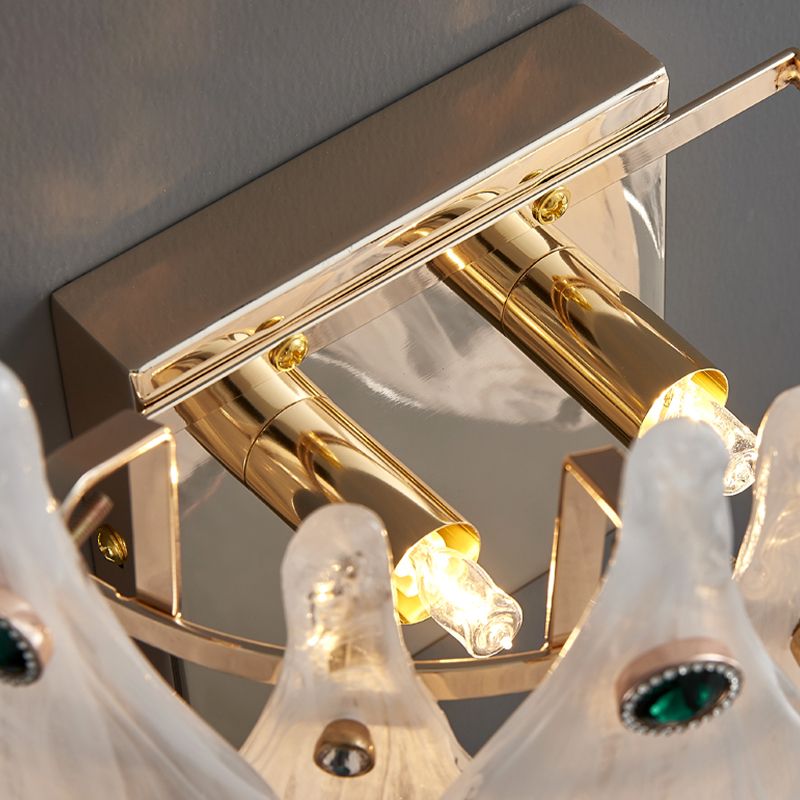 Modern Metal Wall Sconce Leaf Shape Wall Light with Glass Shade for Bedroom