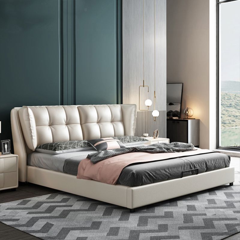 84.65 inch Wide Contemporary Bed Frame Solid Wood Bed with Headboard