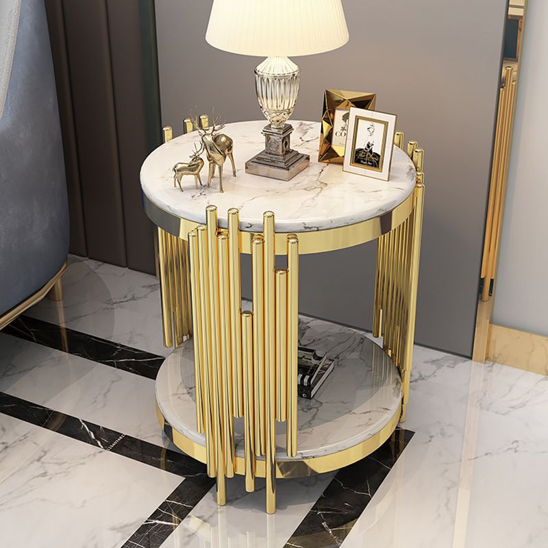 Contemporary Style Round Side End Table Metal Frame Side Table