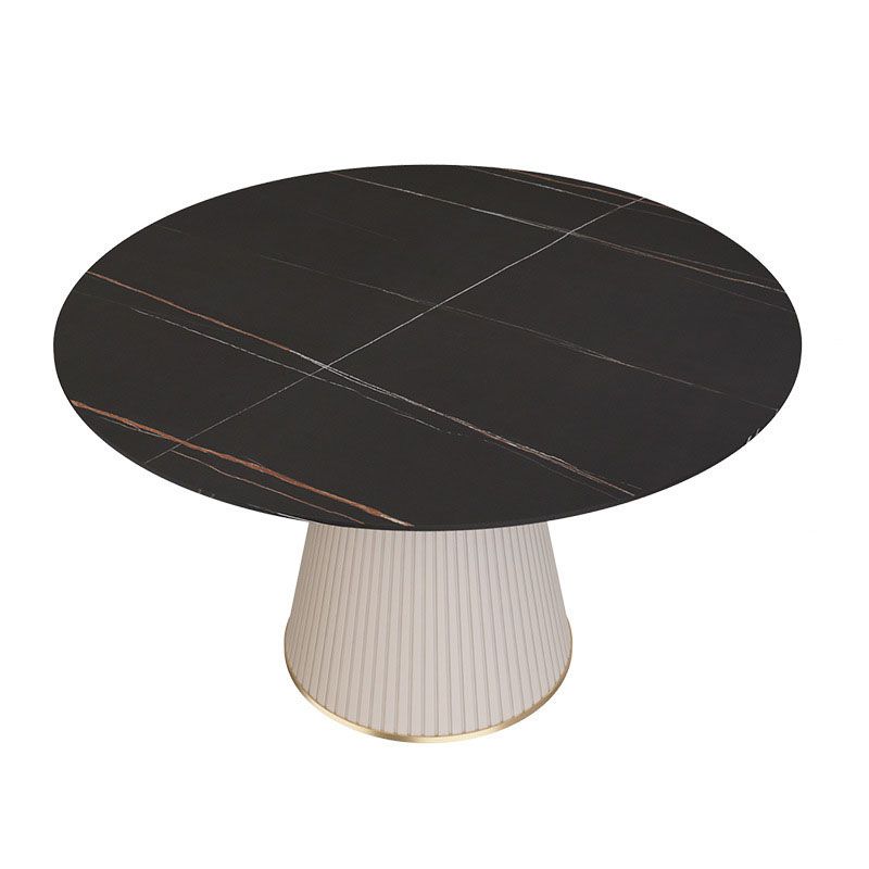 Sintered Stone Top Round Dining Table Modern White Metal Pedestal Table