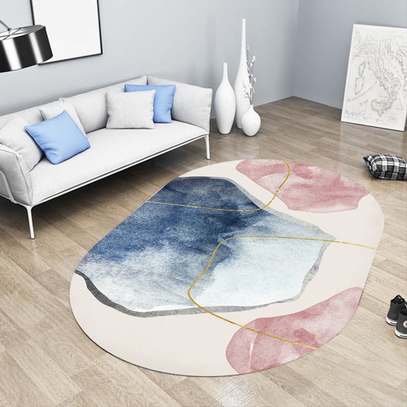 Postmoderner geometrischer abstrakter Teppich, mehrfarbiger Polyester-Teppich, waschbar, rutschfeste Unterseite, haustierfreundlicher Teppich zur Dekoration