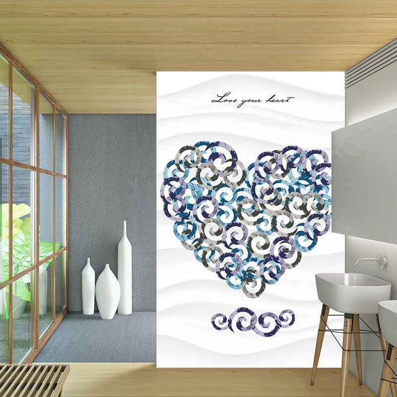 Modernist Loving Heart Drawing Mural for Girls Room Custom Size Wall Art in Purple-Blue