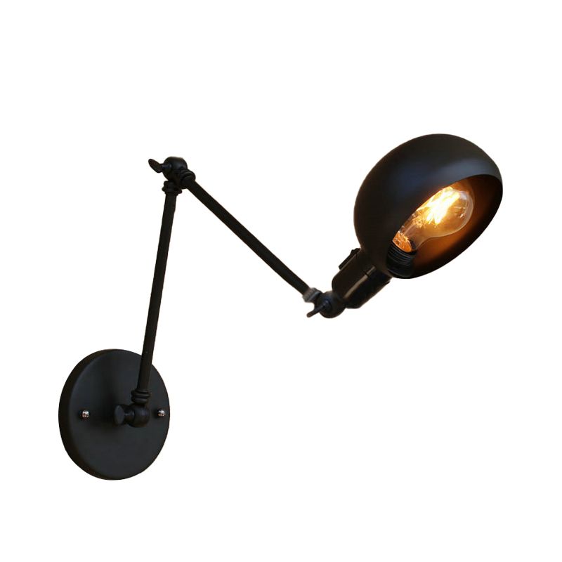 1 Bulb Metal Wall Lighting Industrial Black Swing Arm Study Room Wall Sconce Light with Bowl Shade