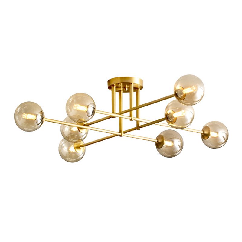 Modern Style Sputnik Shape Flush Mount Metal Ceiling Light in Gold for Living Room