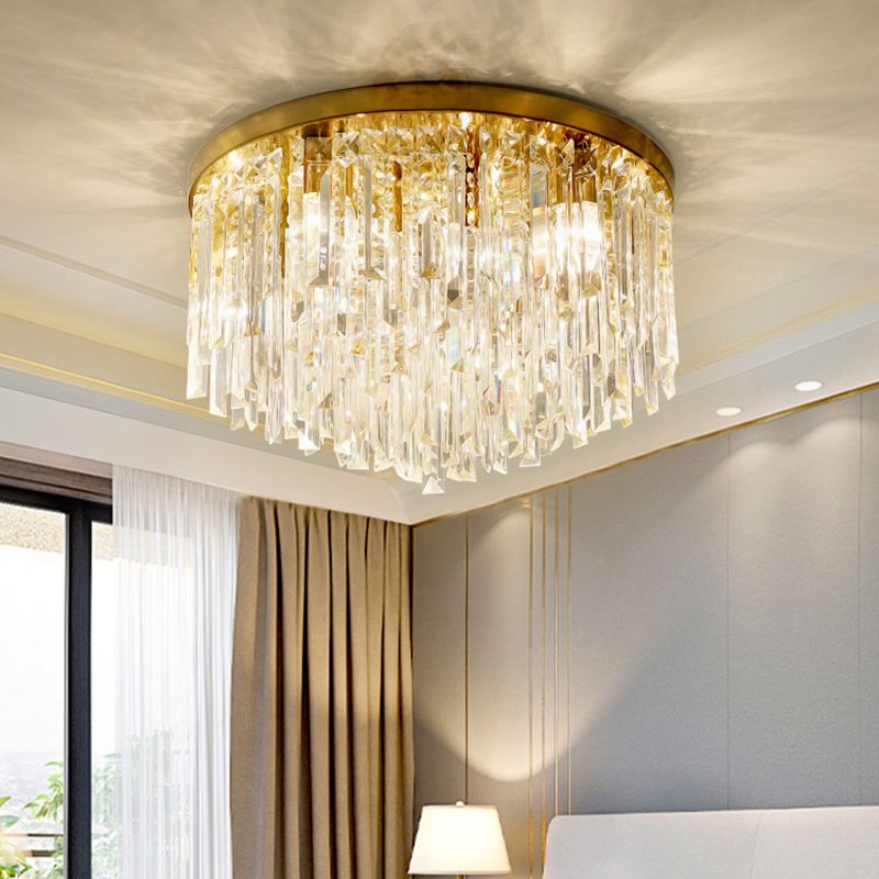 Round Ceiling Light Fixture Modern K9 Crystal Stick Bedroom Flush Mount Lighting