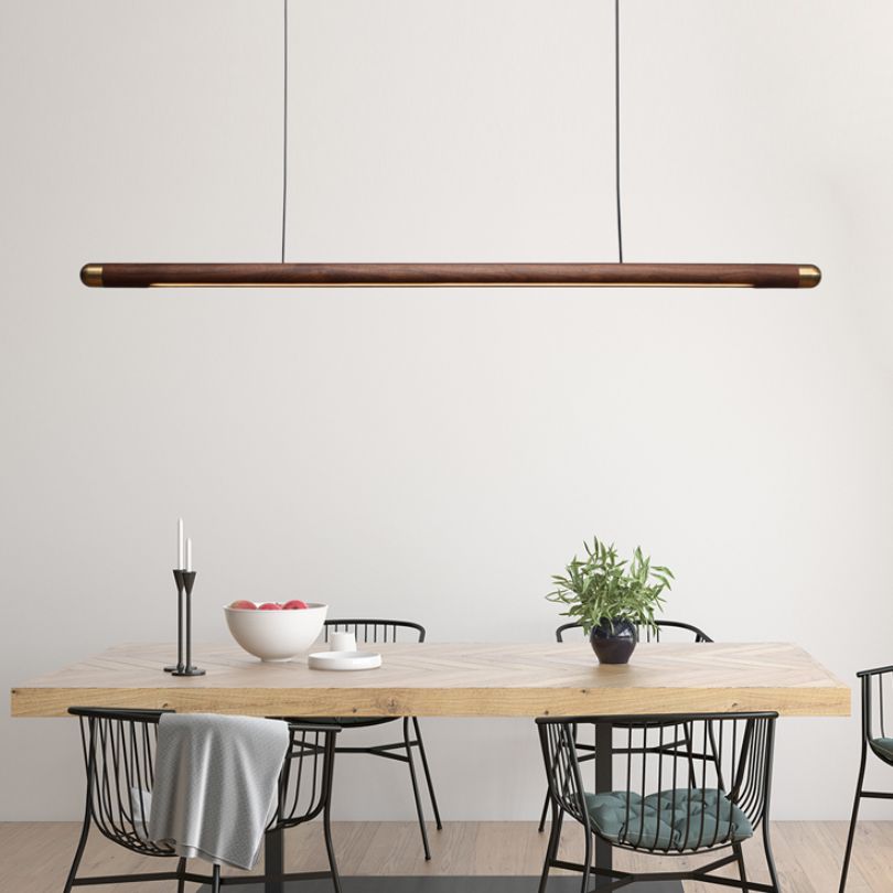 Modern Style Linear Hanging Pendant Light Wood 1-Light Island Light Fixture