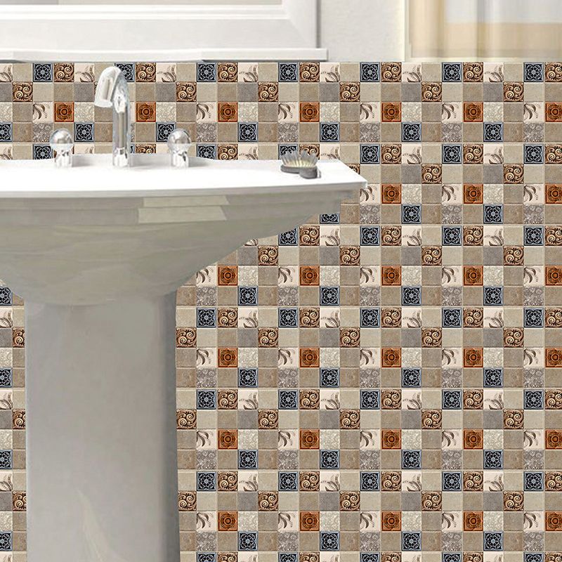 Selbstklebende Tapetenplatte mit Vintage-Blumenmuster, blau-braune Mosaikfliesen, Wanddekoration für Waschräume