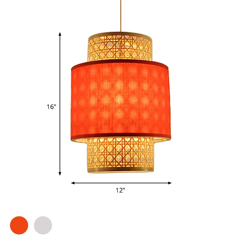 Lumière suspendue de style asiatique avec bambou et ombre en tissu