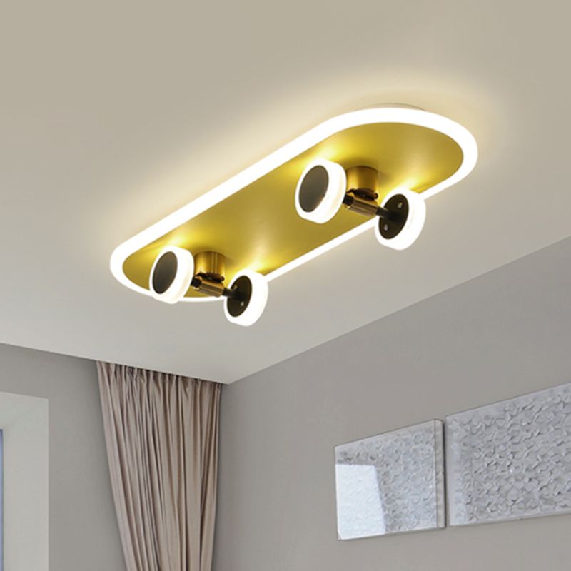 Plafond de planche à roulettes en acrylique encastré pour enfants, luminaire LED doré pour chambre de garçons