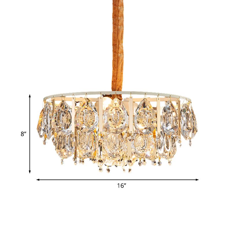 Gold 3/4 têtes CHANDELIER Light Modern Faceted Crystal Teardrop Hanging Lamp Kit avec conception de cône