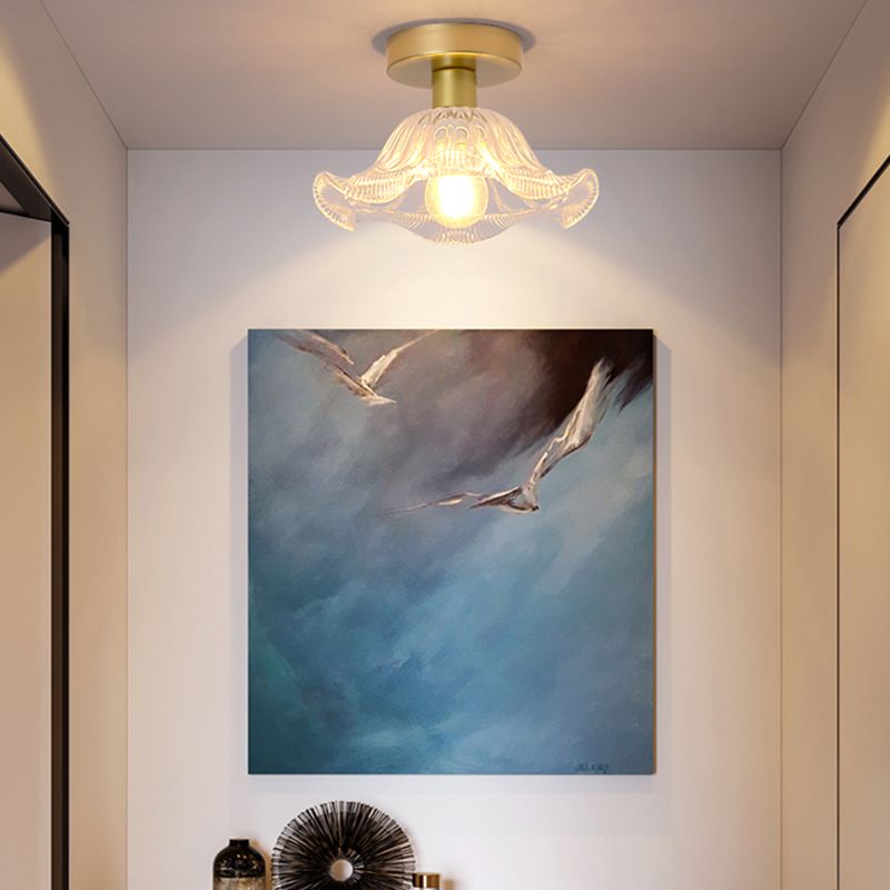 Contemporary Ceiling Lamp Flower-shaped Glass Shade Flush Mount Light Fixture