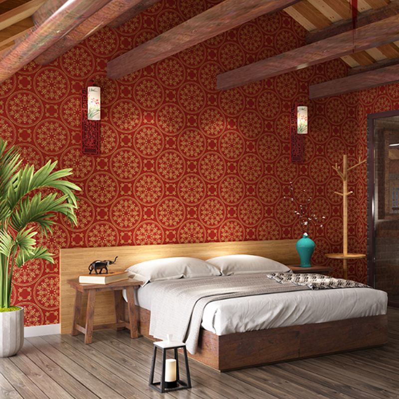 Embossed Moisture Resistant Wallpaper Vintage Circles Pattern Wall Art for Living Room