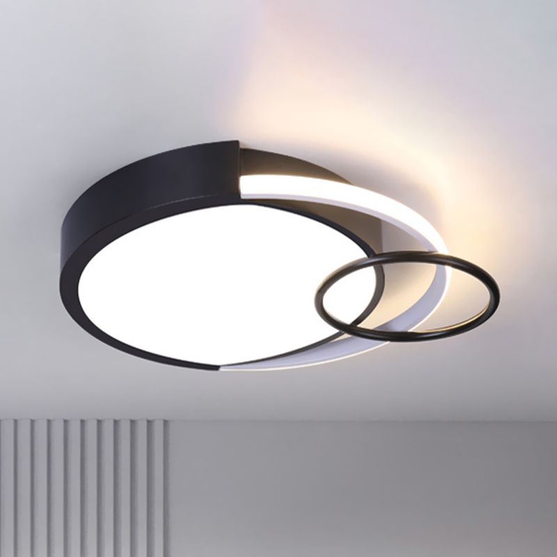 Black Circle Flush Mount Minimalist 16.5"/20" W LED Metallic Flush Deckenleuchte für Schlafzimmer in Weiß/Warm/3 Farbe Licht