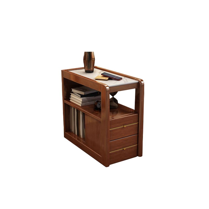 Living Room Side End Table Solid Wood with Storage Rectangular Corner Table