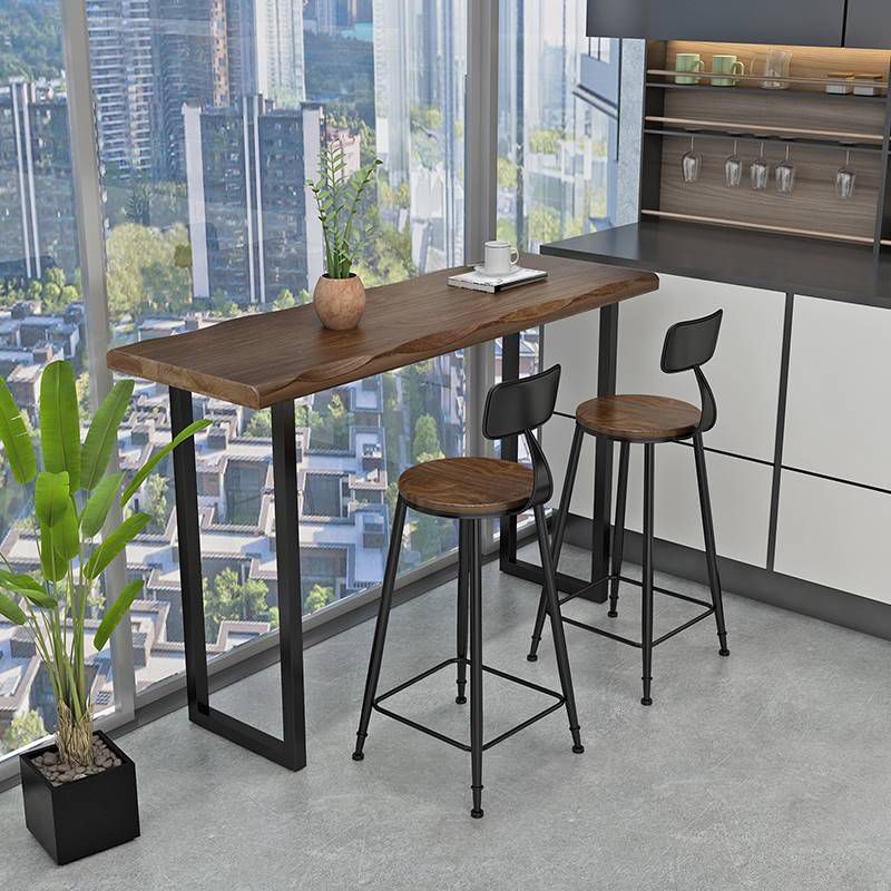 Modern 1/3 Pieces Bar Table Set Rectangle Pine Wood Counter Table with Stools for Balcony