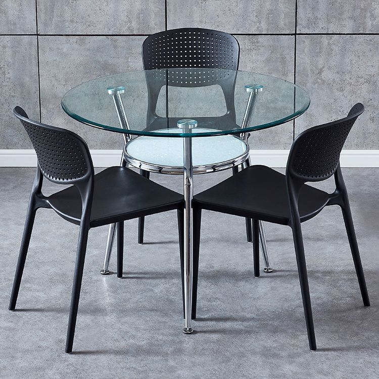 Mesa moderna de comedor redondo mesa de vidrio templado transparente con base de pedestal