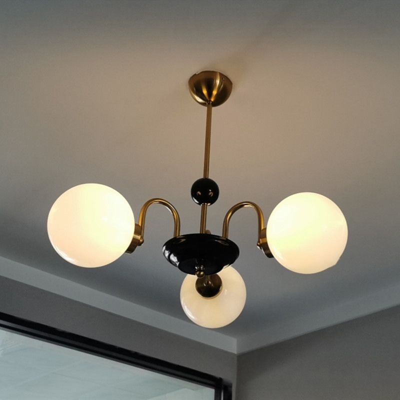 Modern Style Globe Chandelier Satin Opal Glass Living Room Hanging Light Fixture