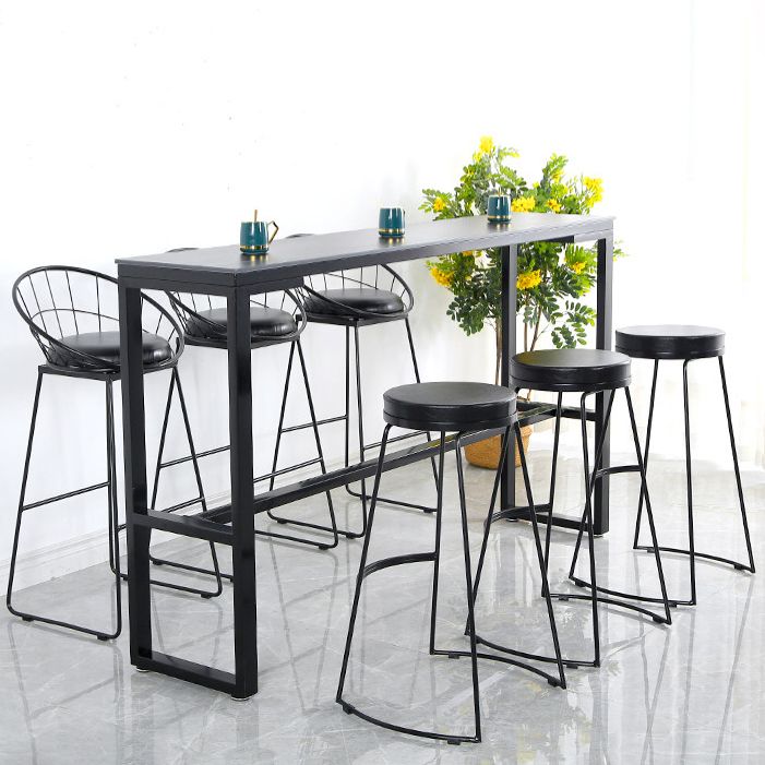 Modern Style Stone Bistro Bar Table Rectangle Metal Base Bar Table