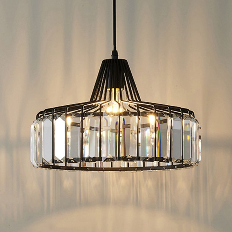 Crystal Luxury Pendant Light Modern Style Iron Cage Shaped Hanging Light for Living Room