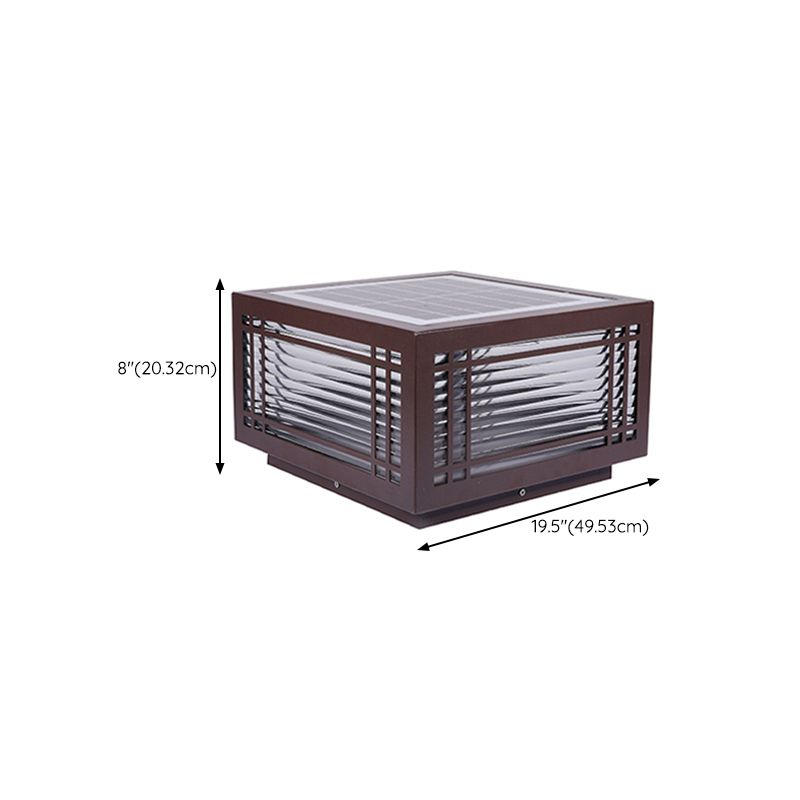 Rectangle Shape Metal Outdoor Light Modern Style 1 Light Solar Pillar Lights in Brown